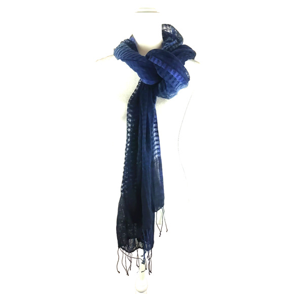 Scarf Rectangle 72" X 24 Blue Green Plaid Fringe Sheer Spring Elegant Party - Picture 1 of 8